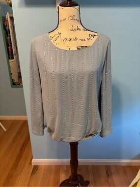 Alfani Pale Blue Beaded Scoop-Neck Blouse